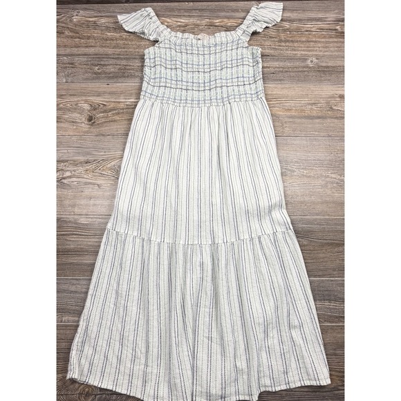 LOFT Dresses & Skirts - LOFT Women's Smocked Off Shoulder Midi Dress PS Multicolor Striped Tiered Boho